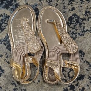 Dream Pairs Gold Glitter Thong Sandals